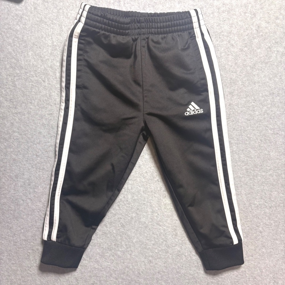 Adidas Toddler Boys Black White 3 Stripe Track Pants Joggers 2T